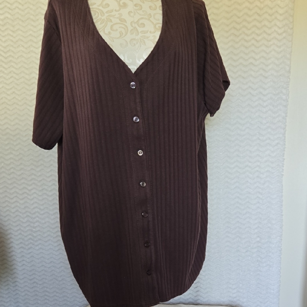 Roamans Plua Size Women's Brown Button-Up Top